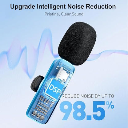 Lavalier Microphone - Wireless Lapel Microphone | Noise-Cancelling Mini Wireless | Portable Clip On Neck Sound Recorder for Podcasting Interviews Vlogging Studio