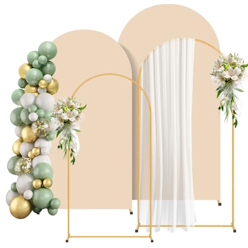 2 Pack Arch Backdrop Stand and Cover Set (7.2FT/6FT), Balloon Arch Stand, Metal Background Arch Stand, Backdrop Arch Frame, Wedding Arch for Backdrop (Apricot Cover) - color: Arch with Beige Cover-(7.2FT/6FT)