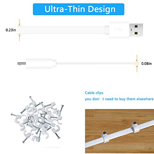 SCOVEE 2-Pack 10FT USB Power Extension Cable for Wyze Cam,WyzeCam Pan,YI Home Camera,Nest-Cam Indoor,Oculus Go,Netvue,KasaCam,Furbo Dog,Blink,Flat USB to Micro USB Charging Cord for Wyze-Cam v3 v2