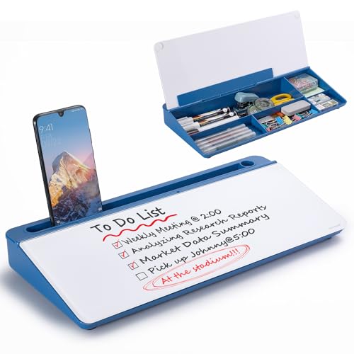 TSJ OFFICE Desktop Whiteboard Dry-Erase-Board - Computer Keyboard Stand White Board Surface Pad with Drawer, Desk Organizers with Accessories for Office, Home, School Supplies - Blue - color: Blue