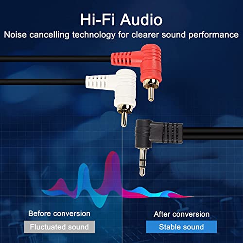 XMSJSIY 90 Degree Right Angle 3.5mm to 2 RCA Cable, Angle 1/8" 3.5mm TRS Male to 2RCA Male Stereo Y Splitter Adapter Connector for MP3,Smartphones,Tablets -2PCS (0.25M)