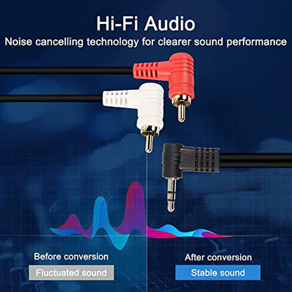 XMSJSIY 90 Degree Right Angle 3.5mm to 2 RCA Cable, Angle 1/8" 3.5mm TRS Male to 2RCA Male Stereo Y Splitter Adapter Connector for MP3,Smartphones,Tablets -2PCS (0.25M)