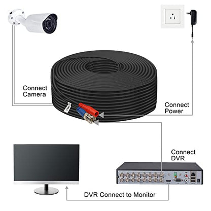 BNC Cable 30ft 4 Pack BNC Video Power Cable,Security Camera Cable for CCTV Camera DVR Security Systems(Included 8X BNC Adapters,100 Pcs Cable Clips)-Black, AIBNB4-30 - size: 30 FT