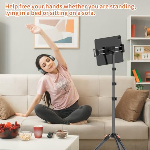 XXZU 72in Tablet Floor Stand Tripod,Tablet Stand Floor with 360° Ball Head,Height Adjustable Floor Stand Holder with Case,Sheet Music Stand for iPad/iPhone/Kindle and All 4.7-13” Devices