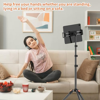 XXZU 72in Tablet Floor Stand Tripod,Tablet Stand Floor with 360° Ball Head,Height Adjustable Floor Stand Holder with Case,Sheet Music Stand for iPad/iPhone/Kindle and All 4.7-13” Devices
