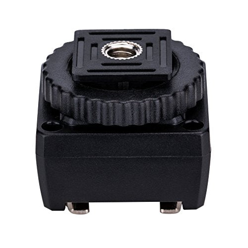 JJC Standard Hot Shoe Adapter with Extra PC sync Connection Port & 3.5mm Mini Phone Connection Port for Connecting Cameras to Additional Off-Camera Flash, Studio Light / Strobes or Other Accessories - size: Cold Shoe Foot on the Bottom