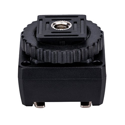 JJC Standard Hot Shoe Adapter with Extra PC sync Connection Port & 3.5mm Mini Phone Connection Port for Connecting Cameras to Additional Off-Camera Flash, Studio Light / Strobes or Other Accessories - size: Cold Shoe Foot on the Bottom