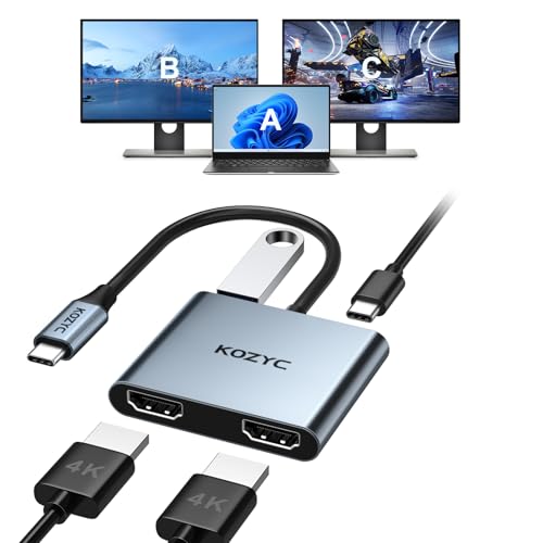 USB C to Dual HDMI Adapter 4K@30Hz, KOZYC USB C Hub Multiport Adapter with 2xHDMI, USB 3.0, 100W PD, Support USB C to HDMI Splitter Extended Display for MacBook Pro (MST is not Supported on MacOS)