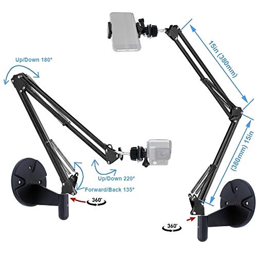 2in1 Wall Phone Mount,Overhead Camera Mount for iPhone Samsung Live Streaming,Baking,Craft,Videos,Online Lessons