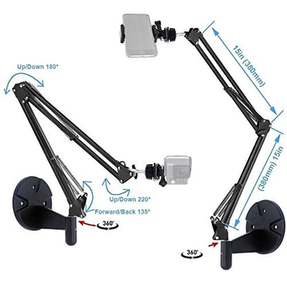 2in1 Wall Phone Mount,Overhead Camera Mount for iPhone Samsung Live Streaming,Baking,Craft,Videos,Online Lessons