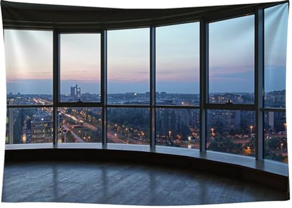 10x8 FT Window City Office Backdrop - Wooden Floor Background for Podcast, Portrait, Meeting, Urban - White Studio Props Banner - size: 10x8 FT