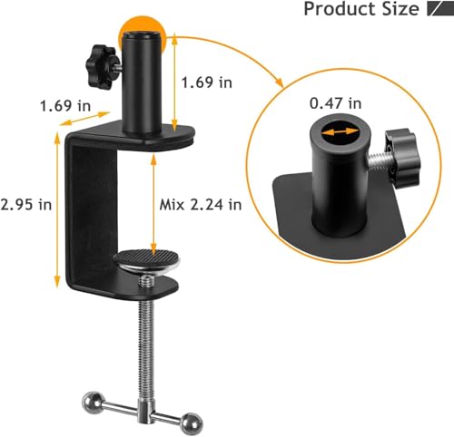Desk C-Clamp with 1/2" Thread Hole, C Clamp for Microphone Stand, Adjustable Metal Table Clamp on Desk Lamp, Black Desk Lamp Clamp for Swing Arm Magnifying (4, black) - color: Black