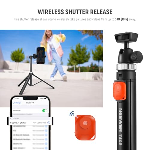 NEEWER Tripod for Cell Phone & Camera with Remote & Phone Holder Compatible with iPhone GoPro Canon Sony DSLR, 62.9" All Metal Portable Selfie Stick Travel Vlog Stand for Video Recording, TS05