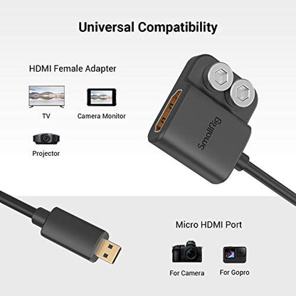 SMALLRIG Ultra Slim 4K Adapter Cable (D to A), Micro-Sized Ports Male to Full-Sized Ports Female, 4K@60HZ, for Sony A7R IV A7RIII A7III A7II A7RII / for Fujifilm X-T2 X-T3-3021 - style: D to A
