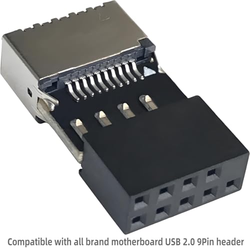 USB 2.0 to USB 3.2 Gen 1 Header Adapter Front Panel Connector Motherboard 9Pin to Type-E/USB C