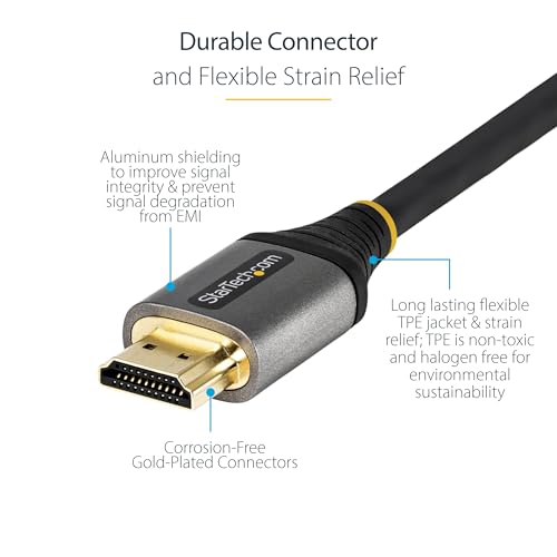 StarTech 3ft Premium Certified HDMI 2.0 Cable, 4K 60Hz, HDR10, M/M | UHD HDMI Video Cord, ARC, TPE Jacket, For UHD Monitors, TVs, Displays, HDMMV1M, Male to Male - size: 3.3 ft / 1 m