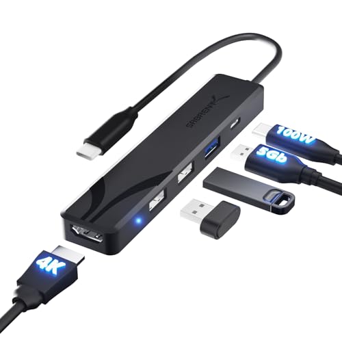 SABRENT USB C Hub, USB C to HDMI 4K@60Hz, Type C Hub Multiport Adapter, 100W Power Delivery, Compatible with MacBook, Laptop (HB-TC5P) - color: Jet Black
