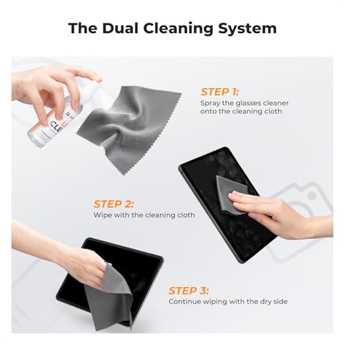 K&F Concept 15CM+40CM Microfiber Cleaning Cloths with 60ML Screen Cleaner for Cleaning Camera Lenses, Glasses, Screens, Cell Phone, Eyeglasses, LCD TV Screens, Tablets