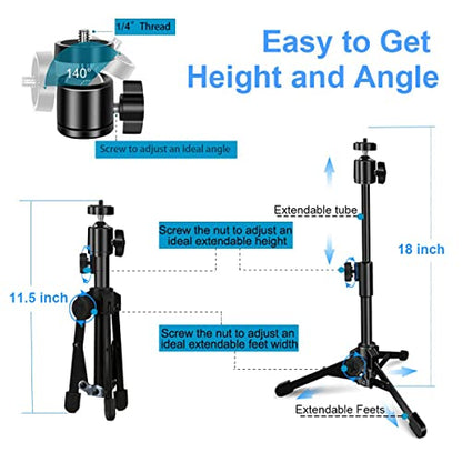 Webcam Tripod Stand Extendable Desktops Tripod for Camera/Phone/Webcam, Desk Tripods Webcam Mount Holder Compatible with Logitech Webcams C925e C922x C922 C930e C930 C920 C615 /iPhone/Ring Light