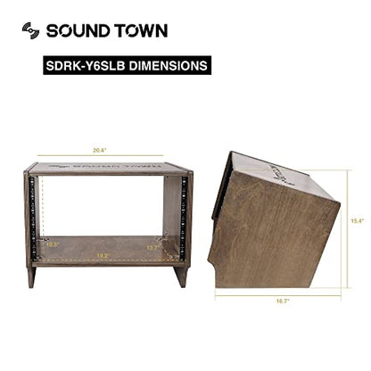 Sound Town DIY 6U Angled Desktop Turret Studio Rack with Solid Baltic Birch Plywood, Weathered Brown, Assembly Required (SDRK-Y6SLB) - size: 6U, Weathered Brown