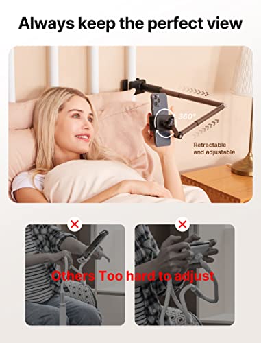 JSAUX Phone Holder for Desk and Bed Compatible with iPhone 17 16 15 14 13 12 Overhead Phone Mount Gooseneck Phone Stand Flexible 360 Lazy Long Arm Clamp Clip for Table Bedside [1-Pack, Black] - color: Black