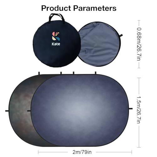 Kate 5x6.5ft(1.5x2m) Dark Grey Collapsible Backdrop Texture Folding Double Sided Pop up Backdrops for Photoshoot, Home Video Conference