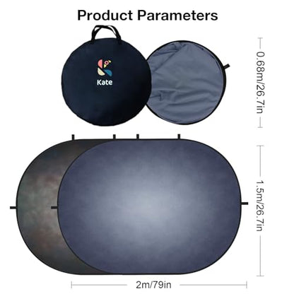 Kate 5x6.5ft(1.5x2m) Dark Grey Collapsible Backdrop Texture Folding Double Sided Pop up Backdrops for Photoshoot, Home Video Conference