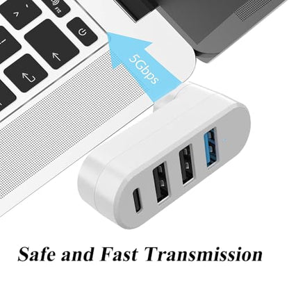 2 Pack 4-in-1 USB 3.0 Hub with Rotation, Multi-Port Adapter with 3 USB Ports and 1 USB C Port, High-Speed Data USB 3.0 Hub Compatible with Laptop/Table/Cellphone/Keyboard/Printer/MacBook