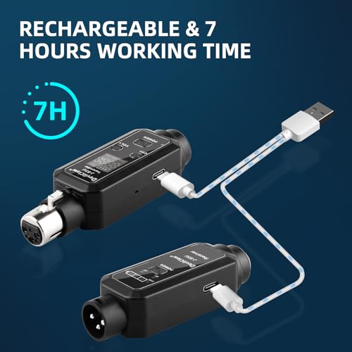 48V Phantom Power Wireless XLR System - 0V/5V/48V Switchable for Dynamic & Condenser Mics - UHF Audio Adapter with Lavalier & Instrument Microphone for Mixer PA DJ