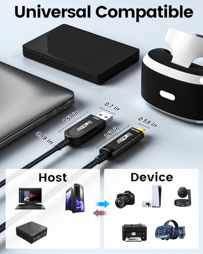 GeoHN.G USB A to USB C Fiber Optic Cable 15M/50FT, USB 3.2 10Gbps Long Distance Data Transfer USB C Extension Cable for VR, Camera, Mini PC, Laptop, Webcam, Printer and More - style: 15M-Black