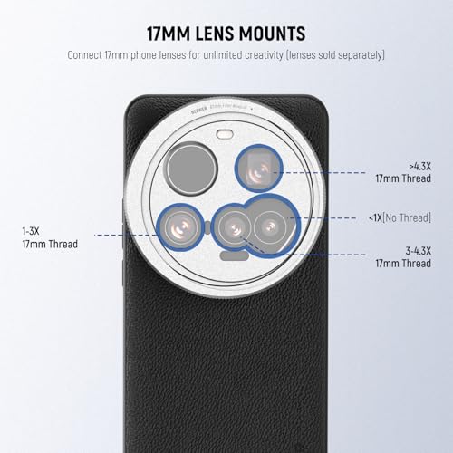 NEEWER 15 Ultra Case, Protective Phone Case Compatible with Xiaomi 15 Ultra, Heavy Duty TPU + PC Faux Leather with 17mm Lens Mounts & 67mm Filter Adapter for Wireless Charging, PA101 Black + Silver - style: Case for 15 Ultra/Black+Silver