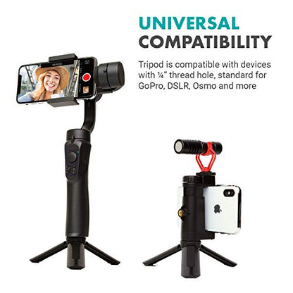 Movo TR-1 Compact Mini Tabletop Tripod/Hand Grip with 1/4" Screw and Folding Feet. Compatible with GoPro, DSLR, Camera, Osmo, Pocket Projector, Zoom - Perfect for Photography, Vlogging and YouTube