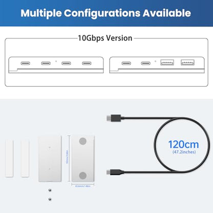EJAY Magnetic USB C Hub 10Gbps, 4 Port USB 3.2 Gen2 Desktop USB Hub with 47in Long Data Cable, Desk Mount USB C Hub Magnetic to Attach to Desk/PC Case, Powered USB Data Hub for PC, Mac, Silver - color: Silver