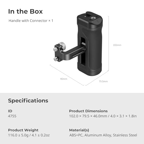 SmallRig Mini Side Handle for 1/4"-20 Threaded Holes, Camera Cage Handle for Left or Right Hand, Up and Down Adjustable, with Built-in Cold Shoe & Threaded Hole - 4755 - style: 1/4''-20 Screws