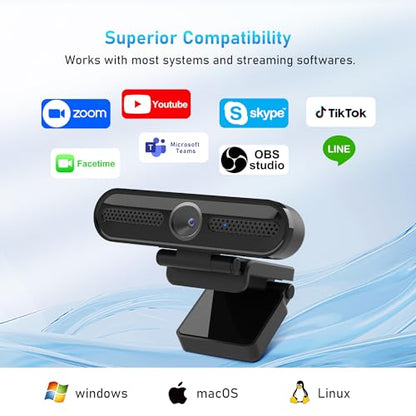2K Webcam, FHD Computer Streaming Camera with 2K/30fps, 1080P/60fps, Autofocus, Dual Noise-Cancelling Microphones and Tripod, for Computer/Zoom/Skype/Teams/Laptop/MacBook/Windows - style: 2K/78°FOV