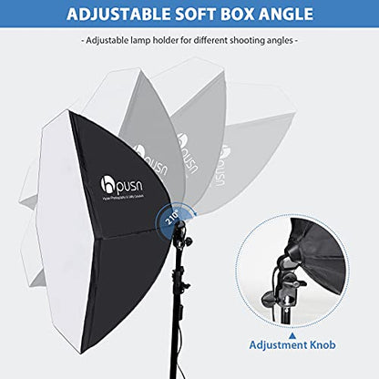 HPUSN Softbox Photography Lighting Kit, 30"X30" Softbox Lighting Kit, 2pcs E27 Socket 5400K LED Bulb, Photo Studio Light for Portrait Lighting, Photography/Video Recording/Live Streaming/YouTube