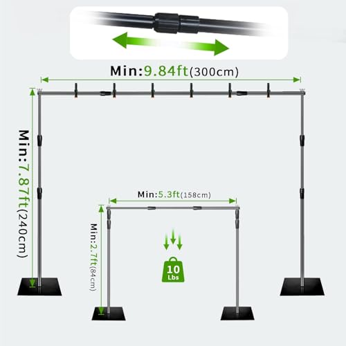 8x10 ft Adjustable Green Screen Backdrop Kit with Stand, Photo Background Support System for Video Streaming, Photography, Studio, Parties, Events - size: 8x10 ft