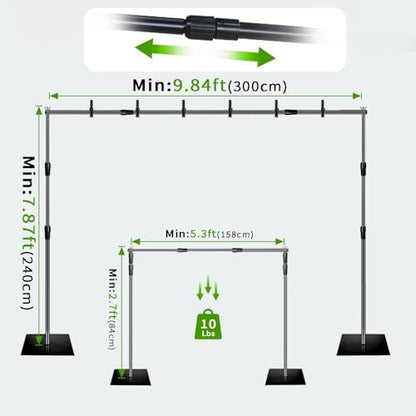 8x10 ft Adjustable Green Screen Backdrop Kit with Stand, Photo Background Support System for Video Streaming, Photography, Studio, Parties, Events - size: 8x10 ft