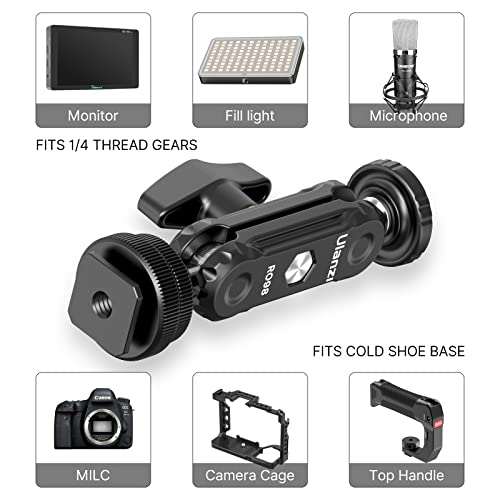 R098 Cold Shoe Monitor Mount, 1/4" Rotatable Dual Ballhead Hot Shoe Mount Microphone Fill Light Camera Monitor Swivel Bracket Compatible with DJI OSMO 360/Pocket 3/Insta 360 x 5/Sony/Canon/Nikon /Fuji