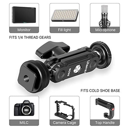 R098 Cold Shoe Monitor Mount, 1/4" Rotatable Dual Ballhead Hot Shoe Mount Microphone Fill Light Camera Monitor Swivel Bracket Compatible with DJI OSMO 360/Pocket 3/Insta 360 x 5/Sony/Canon/Nikon /Fuji