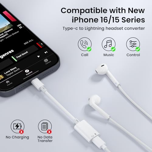 USB C to Lightning Headphone Audio Adapter, USB C Male to Lightning Female Earbuds Audio Adapter Compatible with iPhone 17/16/16e/15 Plus/Pro/Max, iPad Pro, iPad Air 6/5, MacBook (No Charge)[50 Pcs] - color: 50Pcs-White