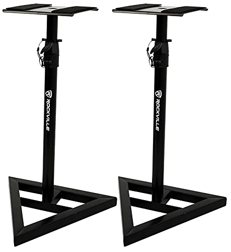 Rockville RVSM1 Pair of Near-Field Studio Monitor Stands, Adjustable Height 33-45in, Heavy-Duty Steel, EVA Foam Padding, Vibration Reduction, for Home Studio Musicians and Audio Engineers