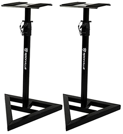 Rockville RVSM1 Pair of Near-Field Studio Monitor Stands, Adjustable Height 33-45in, Heavy-Duty Steel, EVA Foam Padding, Vibration Reduction, for Home Studio Musicians and Audio Engineers