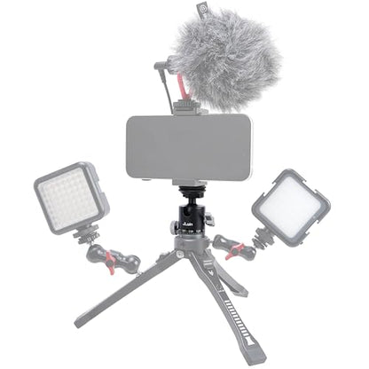 FocusFoto Dual-Purpose Panoramic Ball Head with Cold Shoe Adapter - 360° Rotation & 90° Tilt Mini Tripod Ballhead Mount, 1/4"-20 to 3/8"-16 Screw with Scale Markings for Camera/Lighting/Smartphone - style: 360° Ballhead