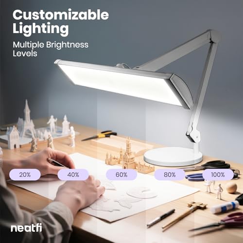 Neatfi 3,500 Lumens LED Desk Lamp – 45W Dimmable Task Light | 3 Light Modes | 540 SMD LEDs | Touch Control | Adjustable Arm | Reading, Craft, Workbench & Office (Silver-3, 26-Inch Wide Shade) - color: Silver-3