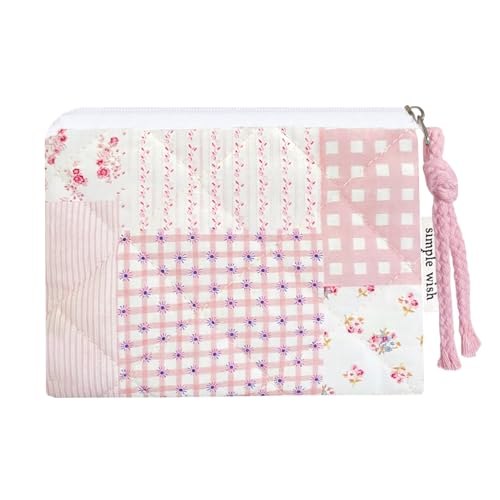 Cotton Quilted Floral Coin Purse Digital Camera Pouch with Cute Prints Zipper for Women Girls (PINK PATCH) - color: PINK PATCH