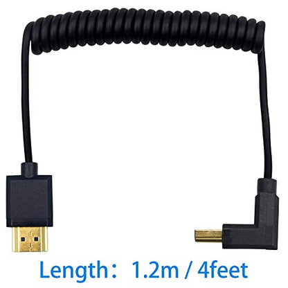 Duttek Down Angle Coiled HDMI Cable 4FT/1.2M, Extreme Thin 90 Degree HDMI Male to Male Coiled Cable for 3D and 4K@60hz Ultra HD TV Stick for PS5, Blu-ray, Roku TV, Xbox Series X/S - size: Down Angled Male to Male 4FT/1.2M