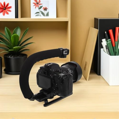Zerodeko Handheld Camera Stabilizer Grip with Phone Clamp and U-Shaped Cold Shoe Mount for Filmmaking and Video Recording, Compatible with Smartphones and Camcorders