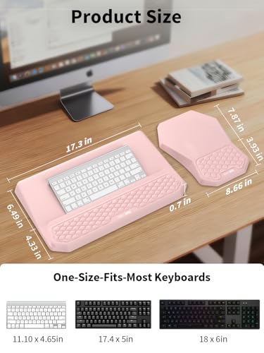 3-in-1 Ergonomic Keyboard Stand with Wrist Rest & Mouse Pad Set, Comfy Keyboard Riser Holder Soft Mousepad with Massage Design, Memory Foam and Non-Slip PU Base for Pain Relief, Pink - color: Light Pink