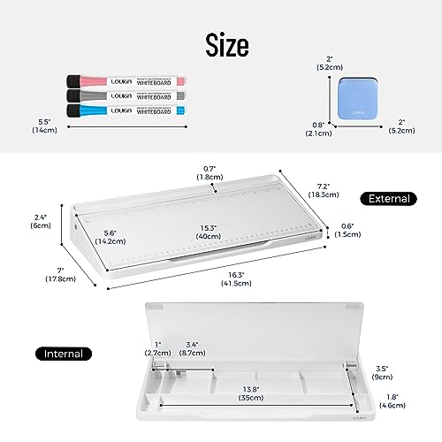 LOUKIN Glass Desktop Whiteboard, 15.3" x 5.6" Dry Erase Desk Board with Dotted and Graduated Surface, Desktop Buddy, Great for Design and Drawing, 3 Markers and 1 Dry Erase Eraser Included (White) - color: White